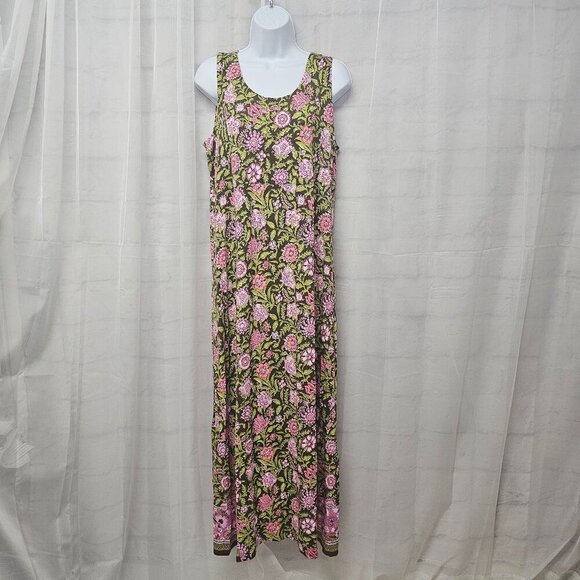 J. Jill Green Pink Maxi Dress Sleeveless Floral Bohemian Cottagecore Festival M - Picture 11 of 11